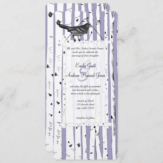 Lavender Birch Tree  Bird Wedding Invite Kaart (Voorkant / Achterkant)