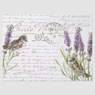 Lavender Bird Briefkaart French Script Decoupage Tissuepapier