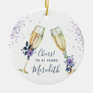 Lavender Blauwgroen Champagne Toast 21st Birthday Keramisch Ornament