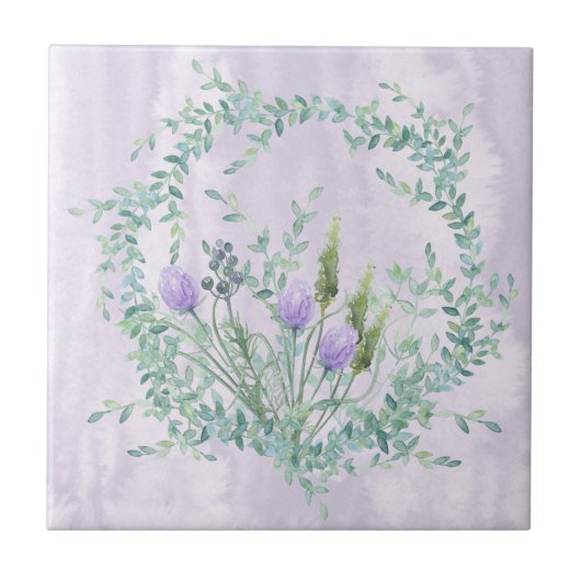 Lavender Blooming Chives Herbal Ceramic Tile Tegeltje (Voorkant)