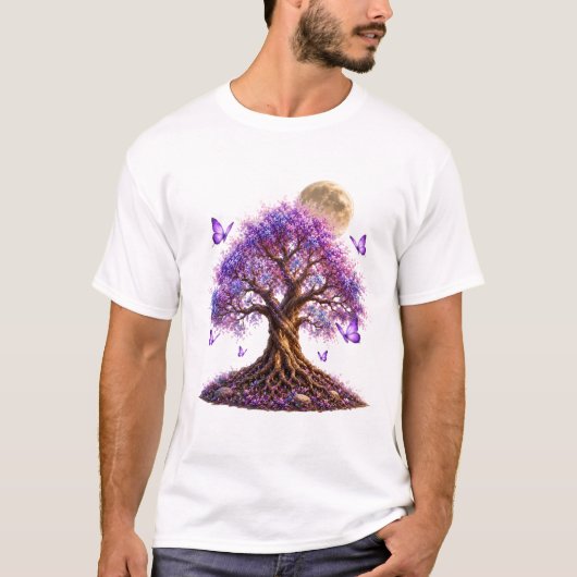 Lavender Blossom Moon Tree White T-Shirt (Devant)