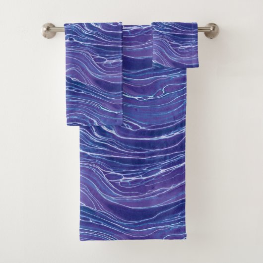 Lavender Blue Abstract Waves Pattern Bad Handdoek (Insitu)