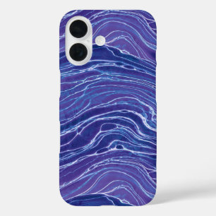 Lavender Blue Abstract Waves Pattern iPhone 16 Hoesje
