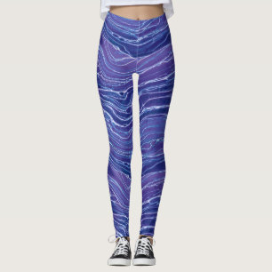 Lavender Blue Abstract Waves Pattern Leggings
