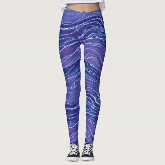 Lavender Blue Abstract Waves Pattern   Leggings (Voorkant)