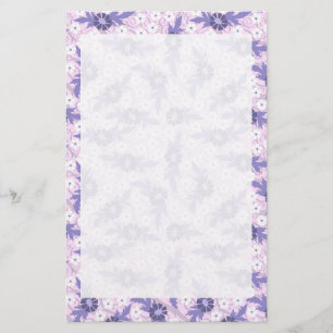 Lavender Blue Flowers Border Print Stationery Briefpapier