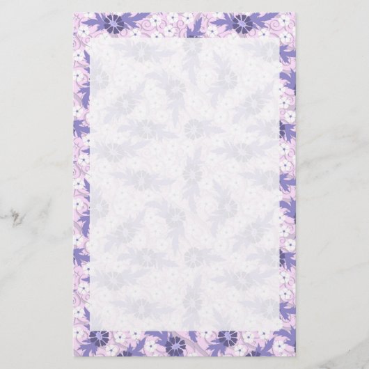 Lavender Blue Flowers Border Print Stationery Briefpapier (Voorkant)