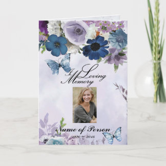 Lavender Blue Flowers Butterfly Funeral Programme Programma