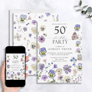Lavender Blue geperste Floral 50th Birthday Kaart