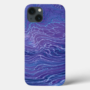 Lavender Blue Lace Marble Acrylic Abstraction iPhone 13 Hoesje