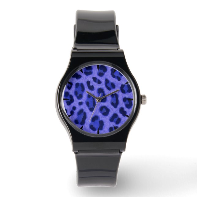 Lavender Blue Leopard Animal Print Skin Patroon Horloge (Voorkant)