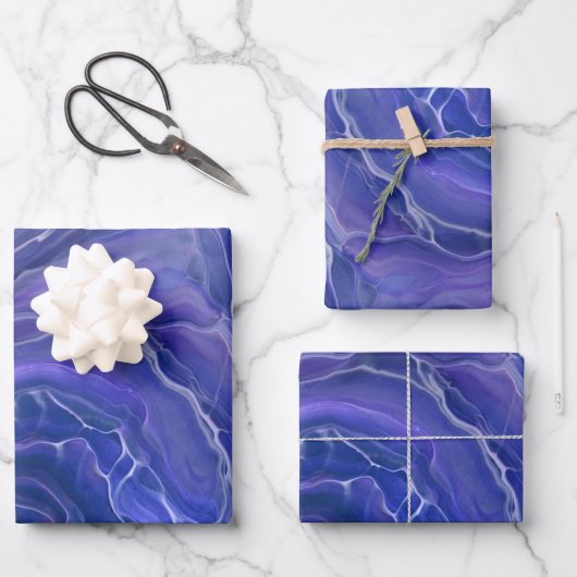 Lavender Blue Marble Acrylic Abstract Inpakpapier Vel (Voorkant)