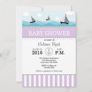 Lavender Blue Nautical Baby shower Invitation Kaart