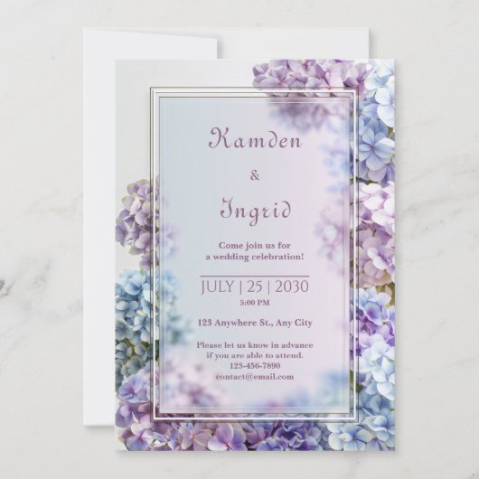 Lavender Blue Soft Focus Hydrangea Frame Wedding Kaart (Voorkant)