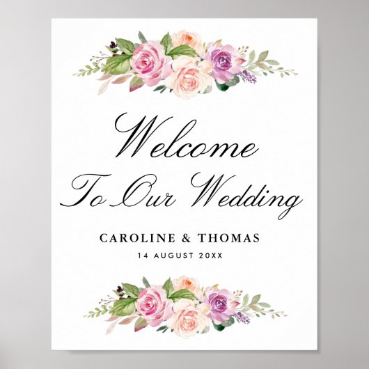 lavender & blush floral bruiloft welkomstbord poster (Voorkant)
