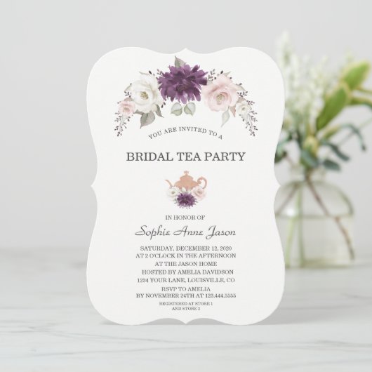 Lavender Blush Floral Vrijgezellenfeest Tea Party Kaart (Staand voorkant)