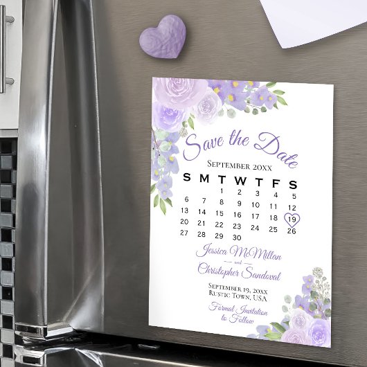 Lavender Boho Floral Save the Date Calendar Magnet