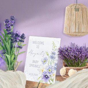 Lavender Boho Wildflower Baby Sprinkle Welkom Reclamebord Met Voetstuk