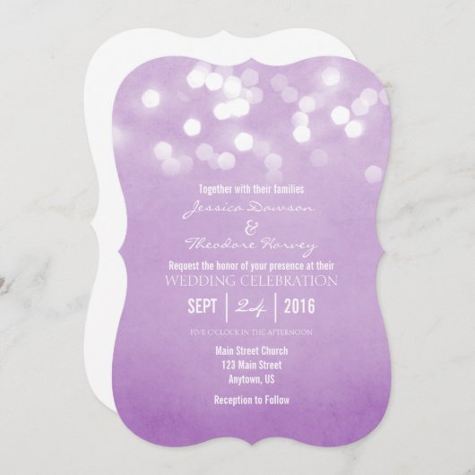 Lavender Bokeh Parties scintillant Faire-part de m (Devant / Derrière)