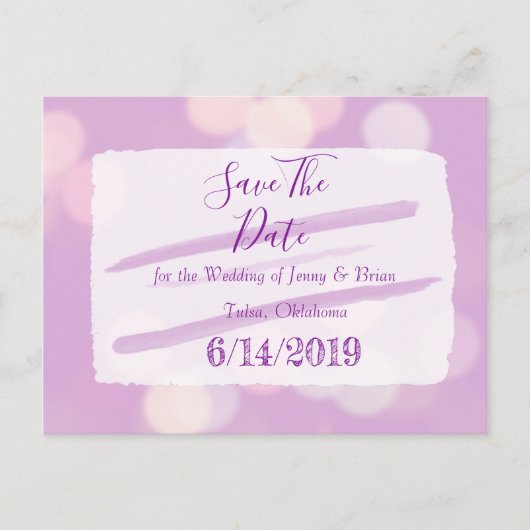 Lavender Bokeh Wedding Save the Date Briefkaart (Voorkant)