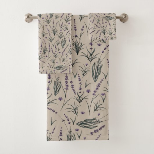 Lavender Botanical Bathroom Towel Set (En situation)