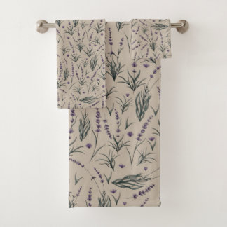 Lavender Botanical Bathroom Towel Set Bad Handdoek