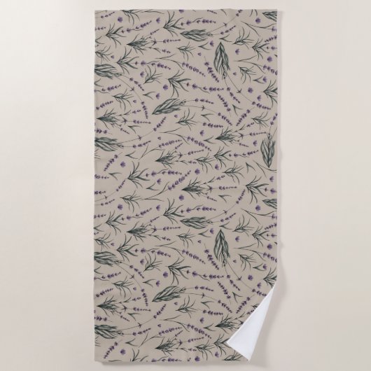 Lavender Botanical Pattern Beach Towel Strandlaken (Voorkant)