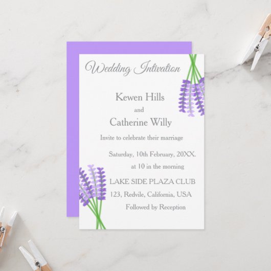 Lavender Botanical Wedding Invitation (Devant/Arrière en situation)
