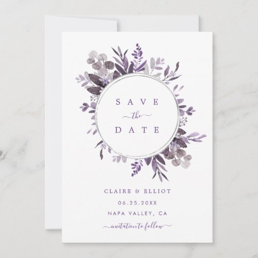 Lavender Botanical Wreath Wedding Save The Date (Voorkant)