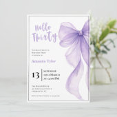 Lavender Bow 30th Birthday Invitation Kaart (Staand voorkant)