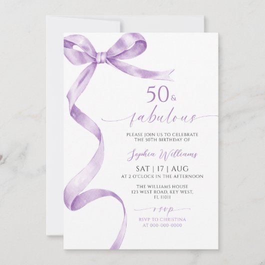 Lavender Bow 50 & Fabuleuse invitation d'anniversa (Devant)