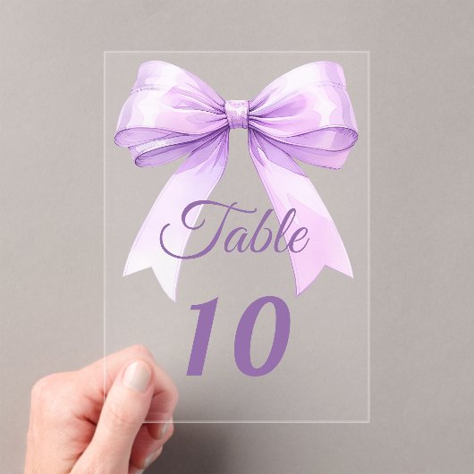 Lavender bow acrylic table number sign acryl uitnodigingen (Insitu (Draagbaar))