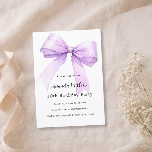 Lavender bow coquette girl birthday kaart