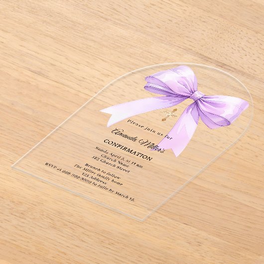 Lavender bow cream girl Confirmation arch Acryl Uitnodigingen (Laagn)
