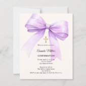 Lavender bow cream girl Confirmation invitation (Voorkant)