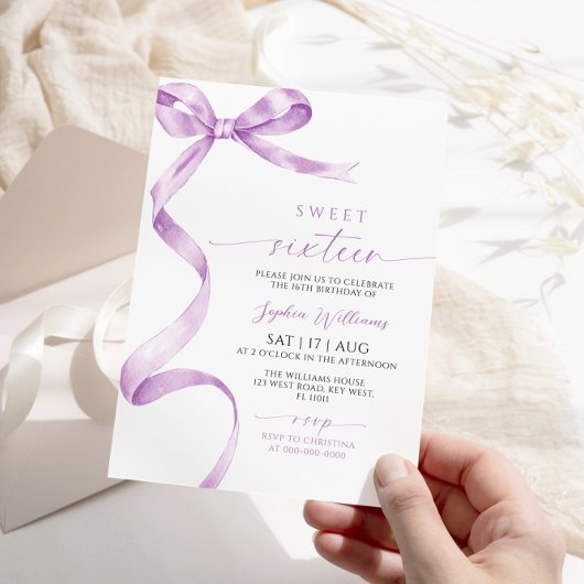 Lavender Bow Sweet 16 Anniversaire Invitation