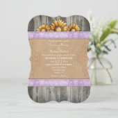 Lavender Brown Rustic Sunflower Wedding Invite Kaart (Staand voorkant)