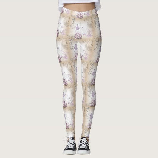 Lavender Butterflies, Music Staffs en Clocks Leggings (Voorkant)