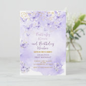 Lavender Butterfly First Birthday Invitation (Debout devant)