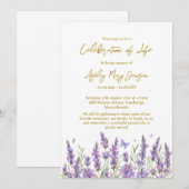 Lavender Celebration of Life Funeral Invitation Kaart (Voorkant / Achterkant)