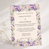 Lavender champagne cream floral wedding kaart