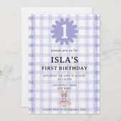 Lavender Check Bunny Ballerina Birthday Invitation (Devant / Derrière)