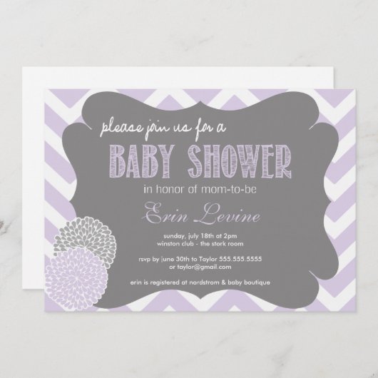 Lavender Chic Chevron Baby shower Uitnodiging (Voorkant / Achterkant)