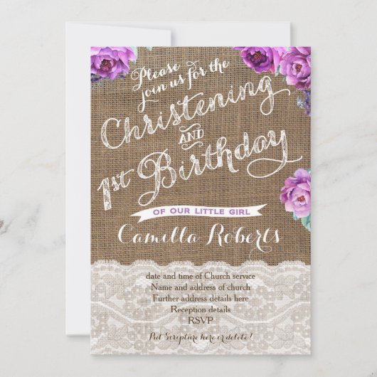Lavender Christening et 1er Anniversaire Cartes in (Devant)