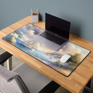 Lavender Coast Sailboat Waterverf Scene Bureaumat