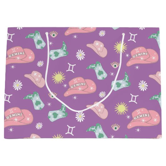 Lavender Cowgirl Gemini Zodiac Pattern Aesthetic Groot Cadeauzakje (Voorkant)