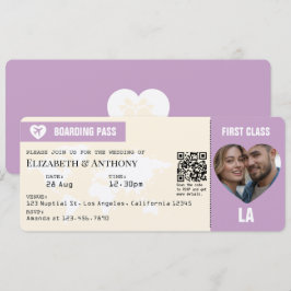 Lavender & Cream Boarding Pass Wedding Kaart