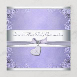 Lavender Cross Girls Paarse Eerste Communie Kaart