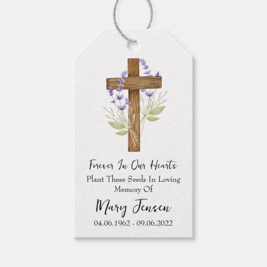 Lavender Cross Memorial Funeral Seed Packet  Cadeaulabel (Voorkant)