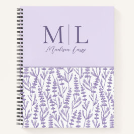 Lavender Cute Floral Monogram Persoonlijke naam Notitieboek
